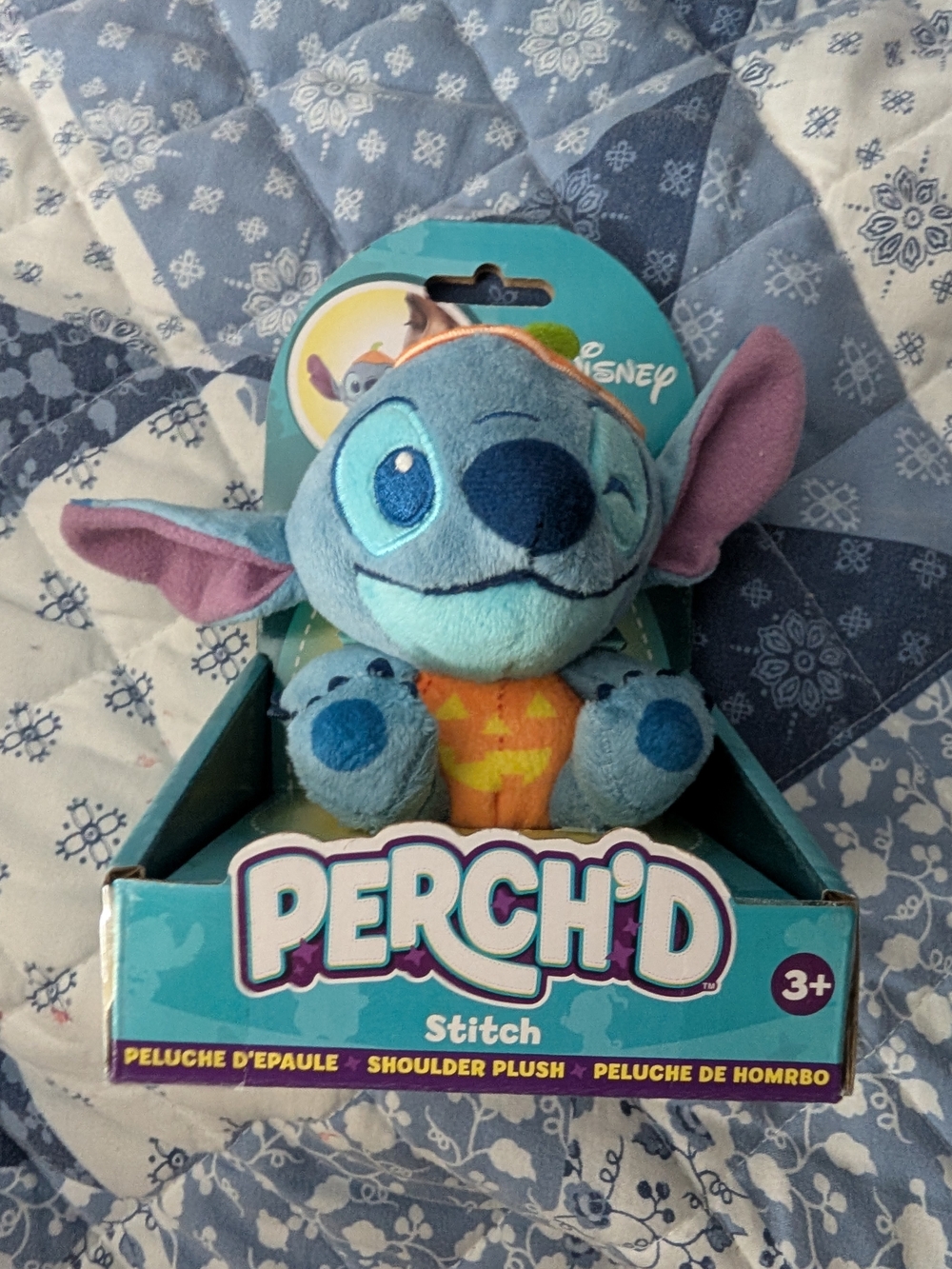 Disney Stitch Perch'd Shoulder Plush in light blue with purple ears